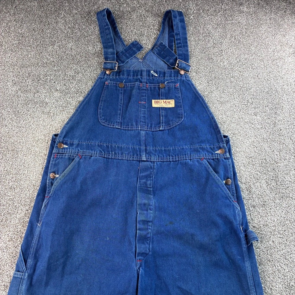 Vintage Big Mac Overalls Mens 40x30 Blue Cotton Denim Square Bak Workwear